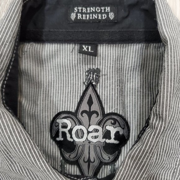 Roar Mens Gray Embroidered Shoulder Strap Pearl Snap Button Front Shirt Size XL - Picture 2 of 10